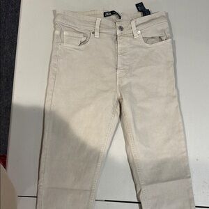 Zara Cream Slim Jeans with Denim Texture